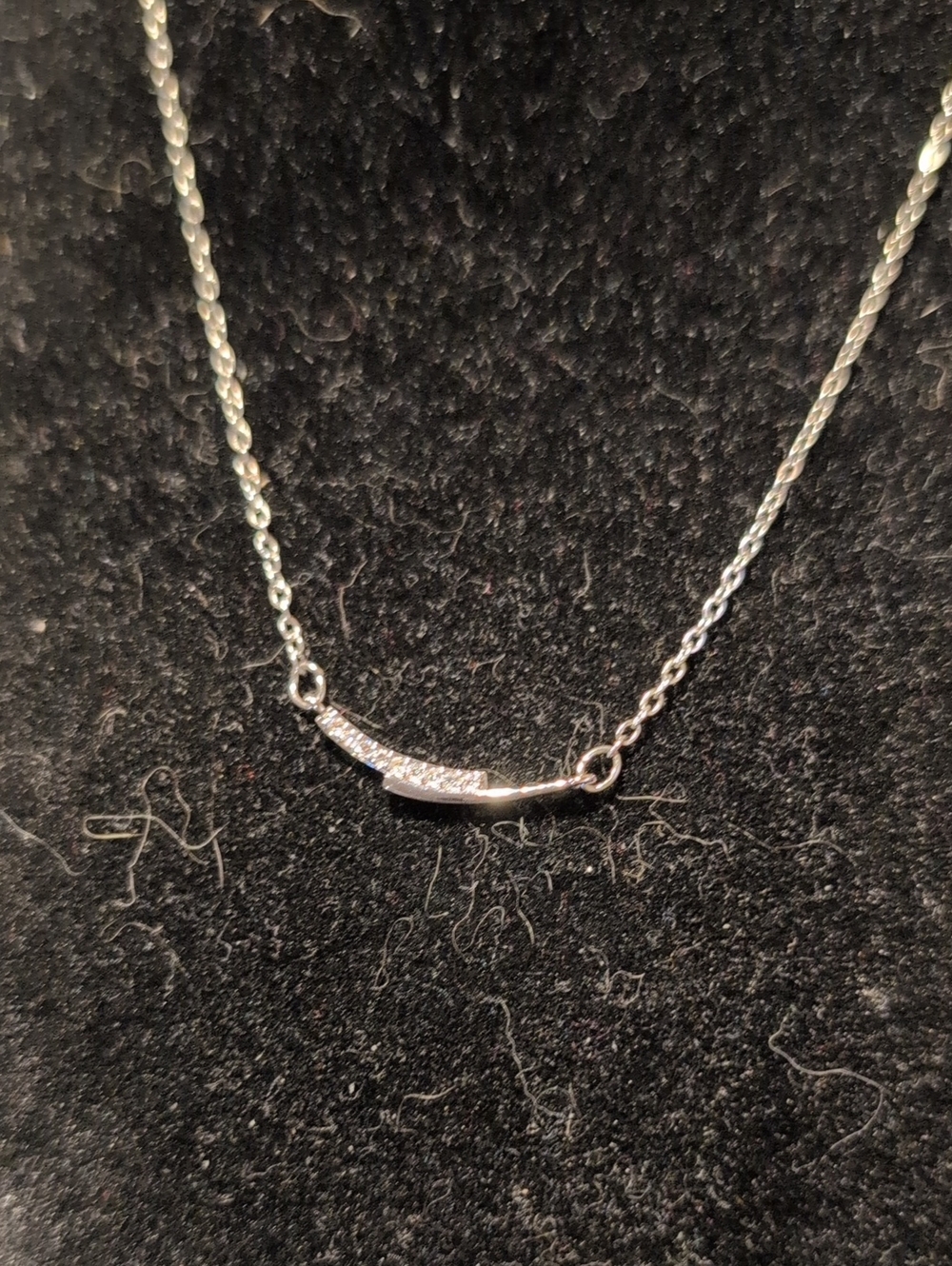 Stainless Steel Women's CZ Bar Pendant Necklace